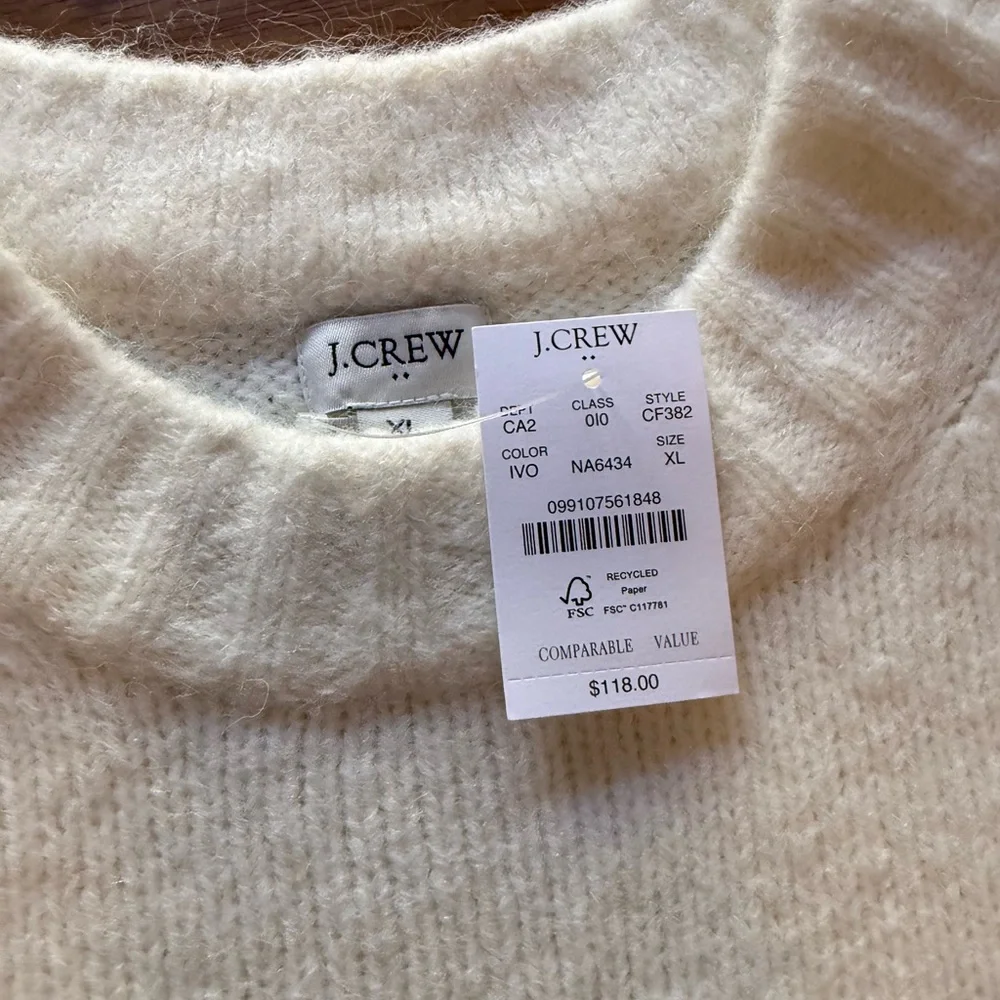 J.Crew Fuzzy Puff-Sleeve Sweater — NWT — Size XXL — Ivory